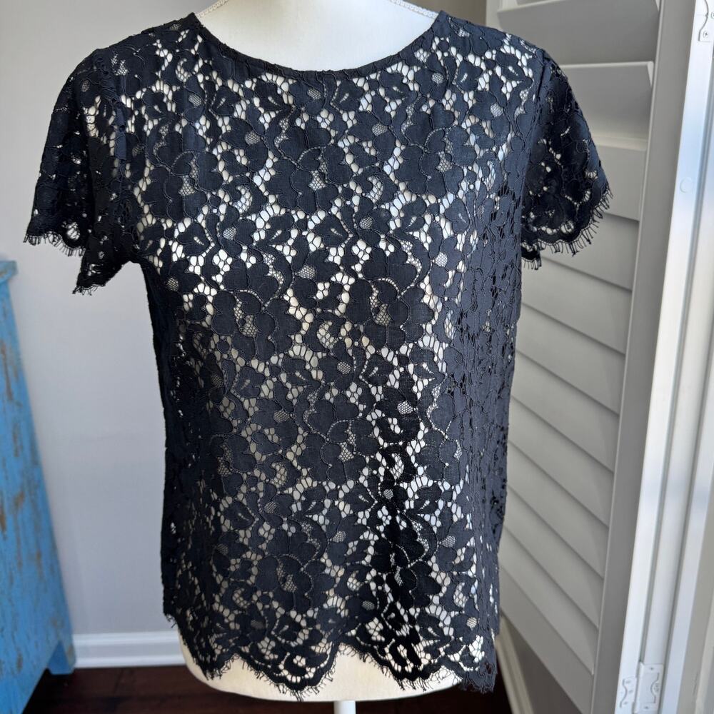 RAFAELLA Top Womens PXS Black Sheer Alencon Lace Witchy Whimsigoth Fairy Goth